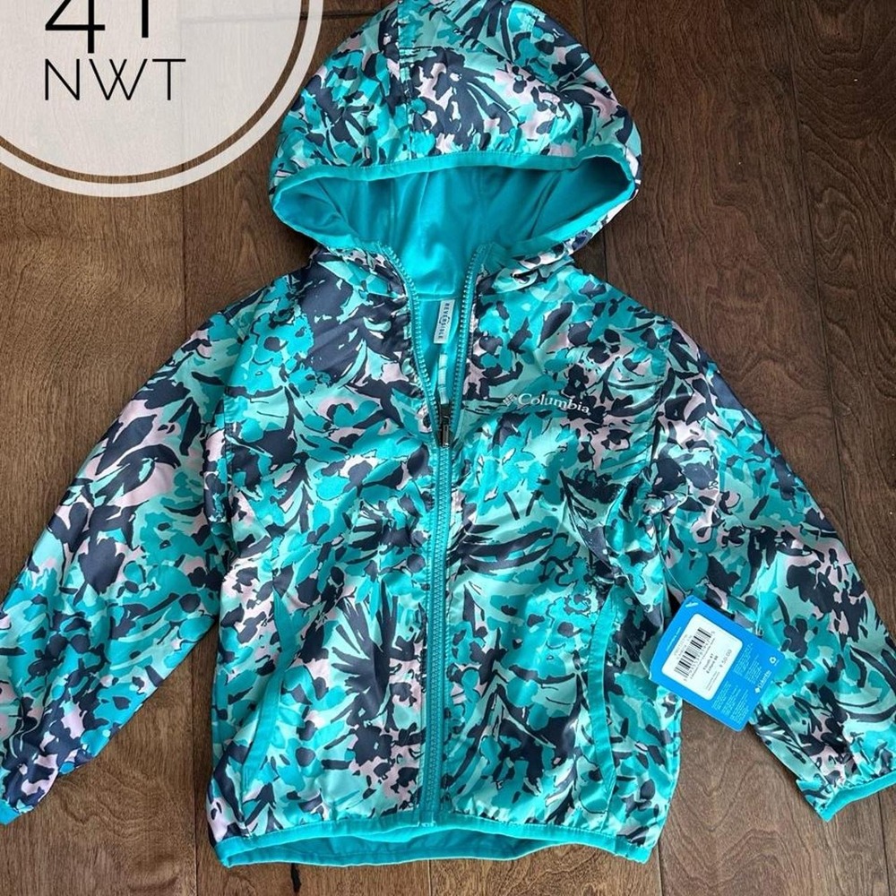 NWT Columbia floral reversible 4T jacket aqua blue
